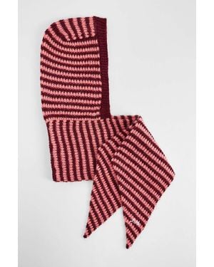 Damson Madder Pink Stripe Tie Front Knit Hood - Red