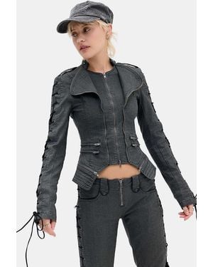Jaded London Charis Lace Up Military Jacket - Grey