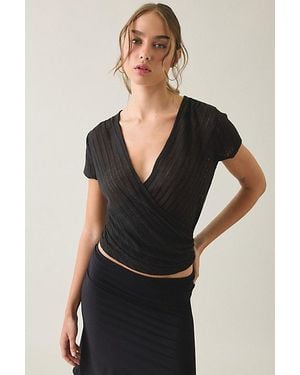 BDG Soren Reversible Surplice Short Sleeve Top - Black