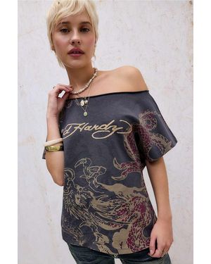 Ed Hardy Uo Exclusive Relaxed Off-shoulder T-shirt - Black