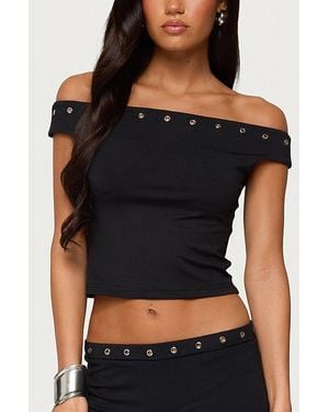 Edikted Neriah Grommet Off Shoulder Top - Black