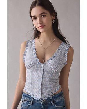 Kimchi Blue It's A Vibe Eyelet Lace Trim Corset Tank Top - Blue