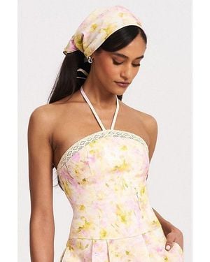Miss Circle Spring Affair Floral Print Linen Head Scarf - Multicolor