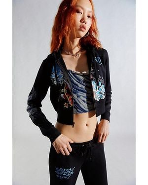 Ed Hardy Lotus Hooded Zip-Up Jacket - Blue