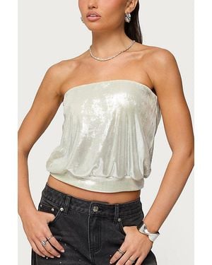 Edikted Leira Silky Sparkly Strapless Top - Gray