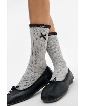 Out From Under Pointelle Bow Socks - Grey