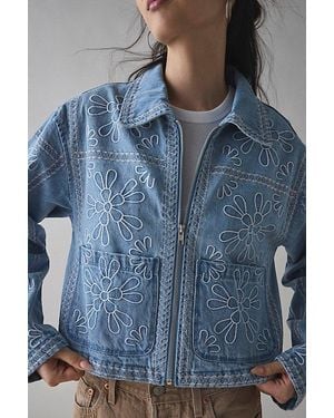 Kimchi Blue Mary Floral Embroidered Denim Jacket - Blue