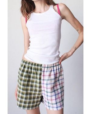 Arc Vintage Reworked Flannel Pieced Shorts - White