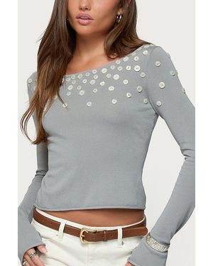 Edikted Iridescent Button Boat Neck Top - Gray