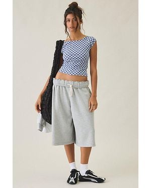 Out From Under Cotton Compression Boatneck Cropped Tee Top - Blue
