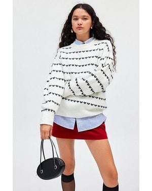 Kimchi Blue Printed Slouchy Cropped Sweater - White