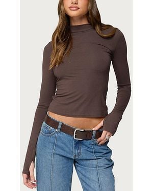 Edikted Binta Mock Neck Long Sleeve Top - Brown