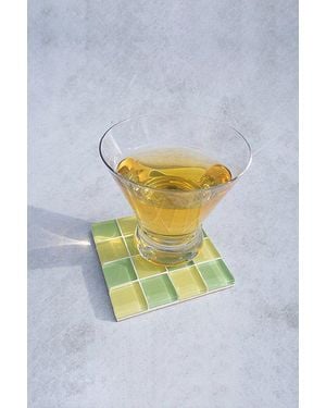 Subtle Studios Checkered Glass Tile Coaster - Blue