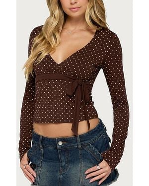 Edikted Ilen Polka Dot Wrap Top - Brown