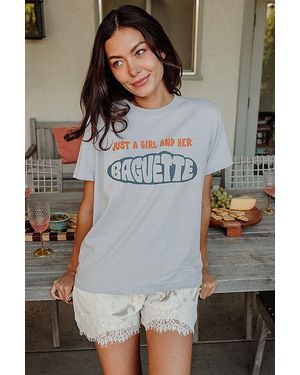 Junk Food Just A Girl And Her Baguette Tee - Gray