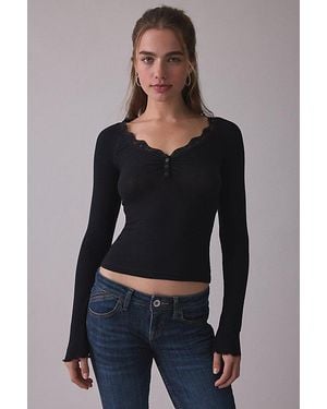 Out From Under Diana Layering Lace-Trim Henley Top - Black