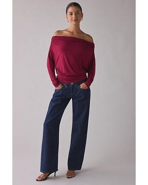 Urban Outfitters Uo Elena Long Sleeve Ruched Off-The-Shoulder Top - Red