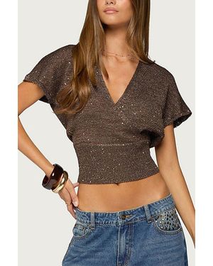 Edikted Shirah Backless Sequin Knit Top - Grey