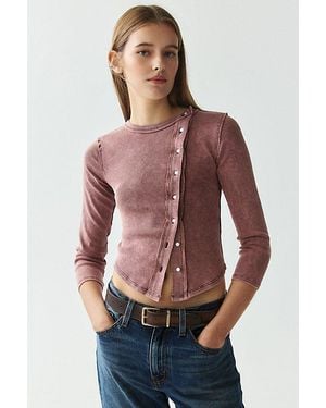 BDG Bella Three Quarter Sleeve Asymmetric Button Front Cardigan - Red