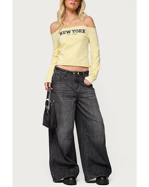 Edikted Skater Girl Washed Low Rise Jeans - Blue