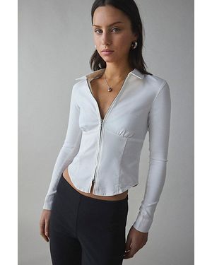 Silence + Noise Hailey Zip-Up Slim Shirt Top - Gray