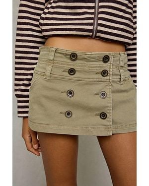 BDG Can'T Stop Canvas Button-Front Mini Skort - Green
