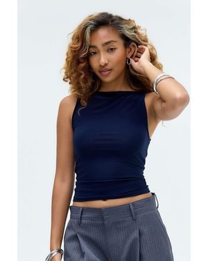Urban Outfitters Uo Lia Slinky Slash Neck Tank Top - Blue