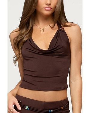 Edikted Janya Cowl Neck Halter Top - Brown