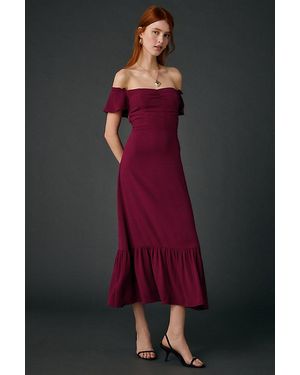 Urban Outfitters Uo Over The Moon Flutter Sleeve Off-The-Shoulder Midi Dress - Black