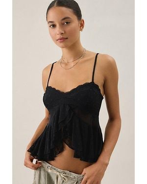 Kimchi Blue Ella Flyaway Ruffle Lace Trim Cami - Black