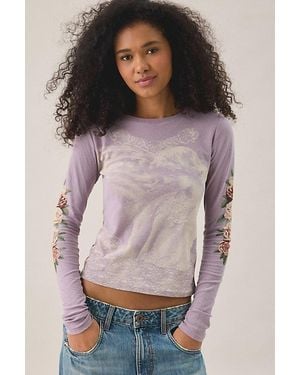 BDG Star Applique Graphic Leopard Print Long Sleeve Spill The Tee - Gray