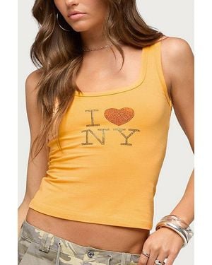 Edikted I Heart Ny Rhinestone Tank Top - Orange