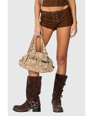 Edikted Sloane Faux Suede Micro Shorts - Brown