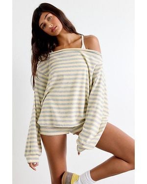 Out From Under All Nighter Striped Off-The-Shoulder Sweatshirt - White