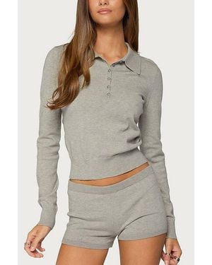 Edikted Edele Knit Long Sleeve Polo Top - Grey