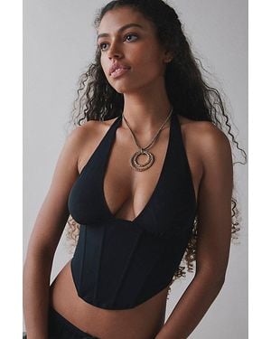 Out From Under Amaya Mesh Halter Corset Top - Black
