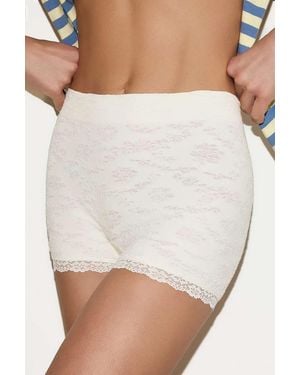 Out From Under Textured Lace Trim Shorts - White