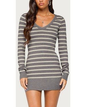 Edikted Kerla Striped Knit Long Sleeve Mini Dress - Gray