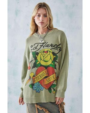 Ed Hardy Uo Exclusive Eternal Love Jumper Top - Green