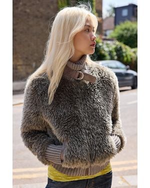 BDG Skylar Faux Fur Jacket - Grey