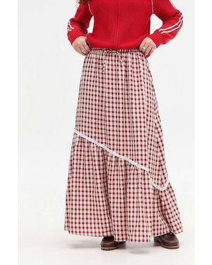 Daisy Street Gingham Maxi Skirt - Red