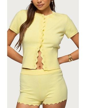 Edikted Rosie Scalloped Knit Button Up Top - Yellow
