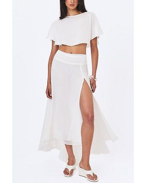 Miss Circle Yarae Satin Boat Neck Cape Top - White