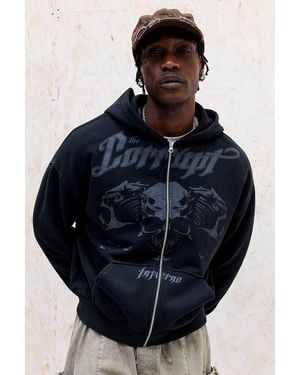 Urban Outfitters Uo Black Corrupt Zip-through Hoodie - Blue