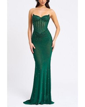 Miss Circle Fatima Crystal Corset Mesh Mermaid Maxi Dress - Green