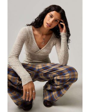 Kimchi Blue Pointelle Wrap Top - Brown
