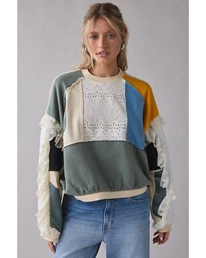 BDG Cooper Lace Trim Crew Neck Pullover Top - Grey