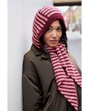 Damson Madder Pink Stripe Tie Front Knit Hood