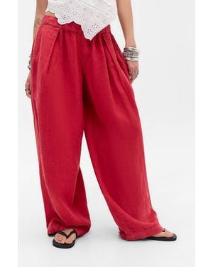 BDG Bobbi Baggy Linen Cocoon Trousers - Red