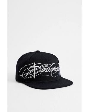 Minga Ephemeral Cross Embroidered Flat Brim Cap - Black